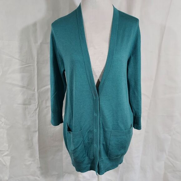 St. John SoCa Wool Silk Cashmere Blend Cardigan Women Size Small Snap Front Flaw - Picture 2 of 16